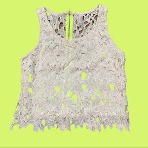 Beige Floral Crop Top w/ Neon Zipper